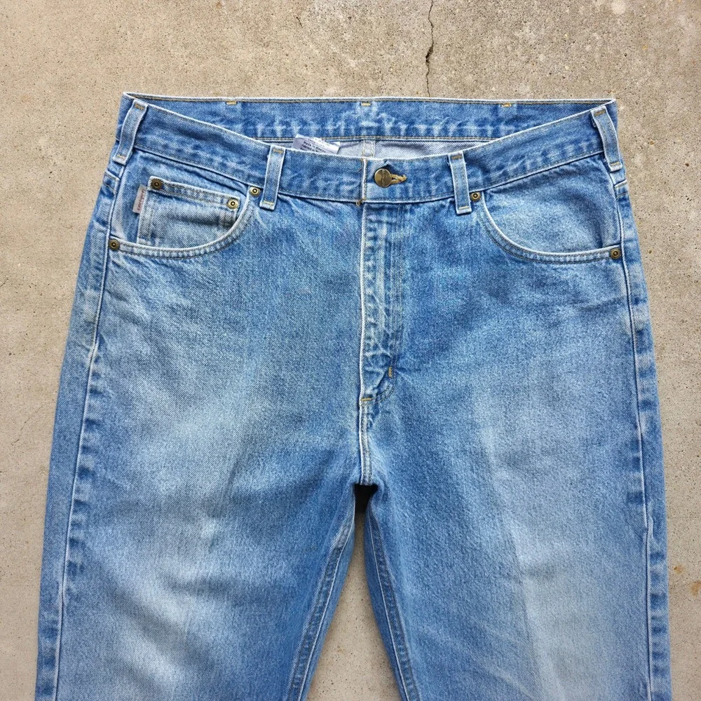 Carhartt Jeans Mens 38x30 Blue B18 Faded Distrssed Workwear Traditional‎ Fit